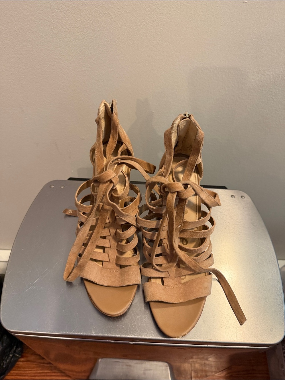 Sam Edelman Tan Suede Lace-Up Heeled Sandals